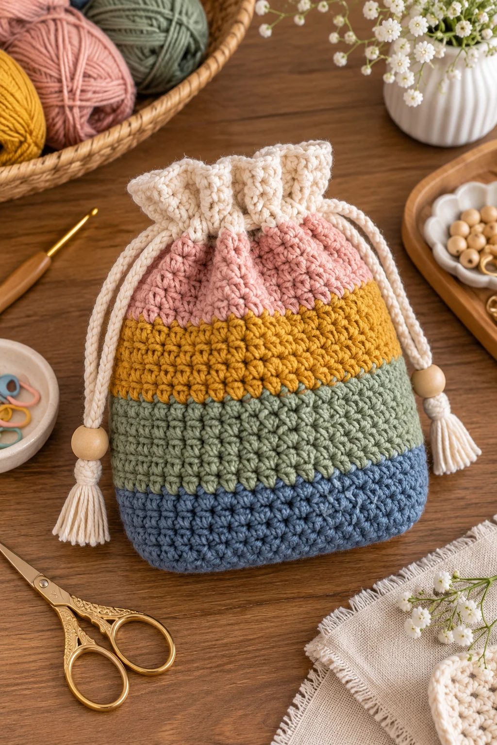 Crochet Pouch Hub Bag With Color Blocks — crochet pouch bag style outfit