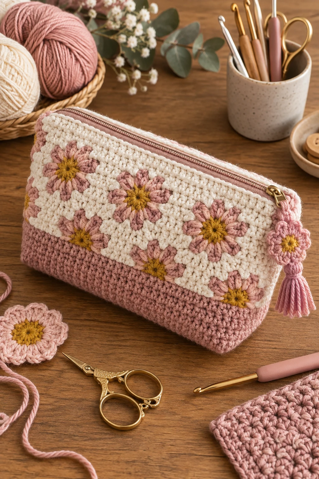 Crochet Pouch Bag With a Zippered Top — crochet pouch bag style outfit