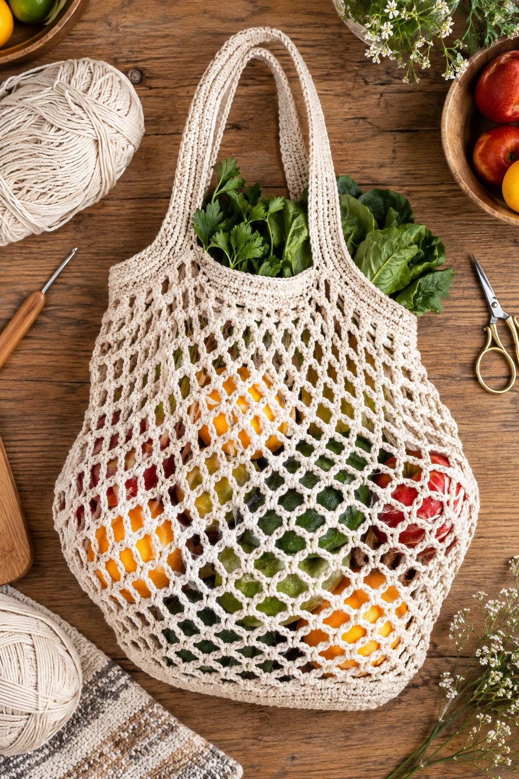 Classic Natural Cotton Crochet Produce Bag — crochet produce bag style outfit