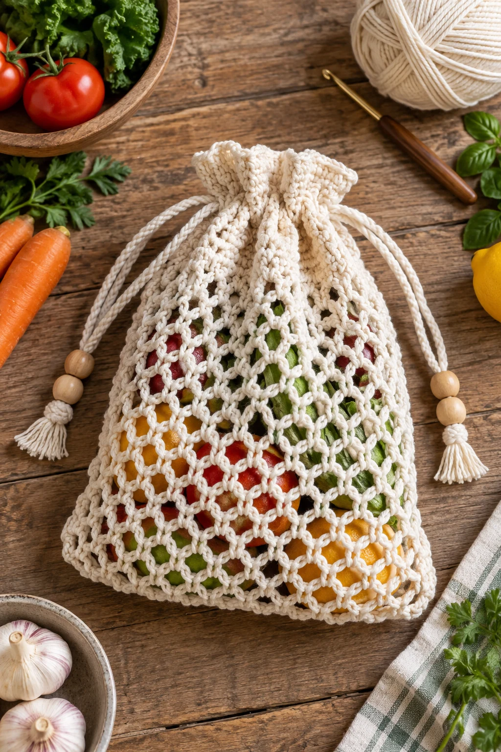 Drawstring Crochet Produce Bag — crochet produce bag style outfit