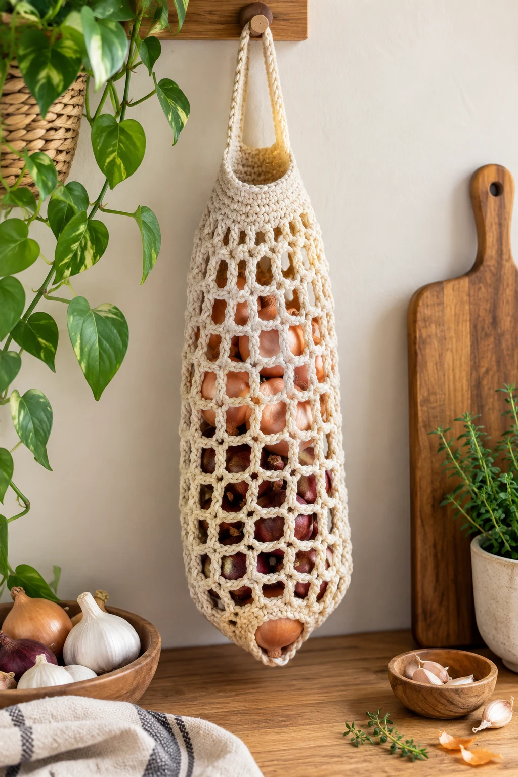 Crochet Hanging Produce Bag — crochet produce bag style outfit