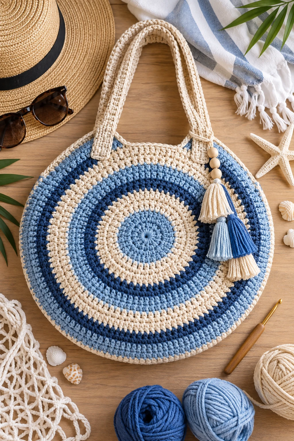 Striped Summer Beach Bag — crochet round bag style outfit