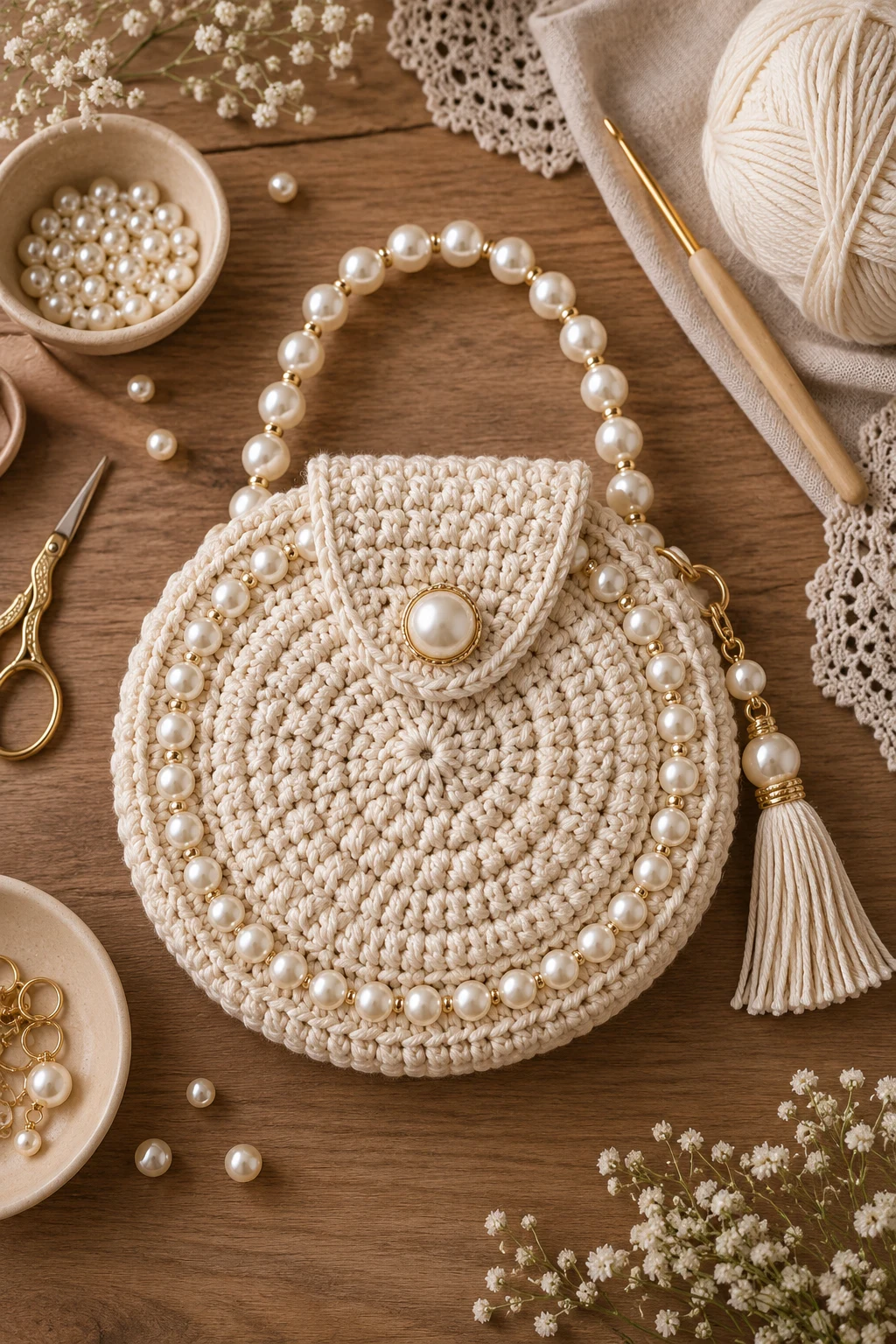 Pearl-Trimmed Mini Bag — crochet round bag style outfit