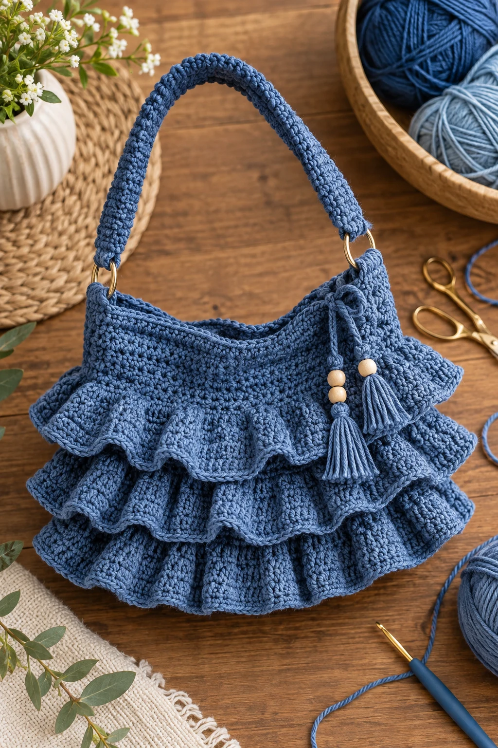 Denim Blue Everyday Bag — crochet ruffle bag style outfit