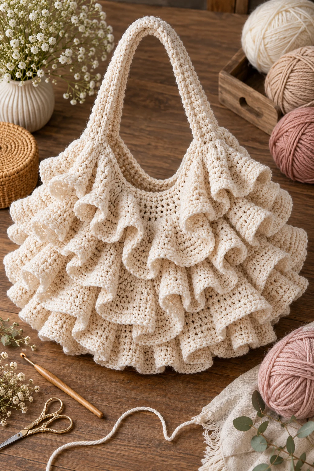 Oversized Ruffle Statement Bag — crochet ruffle bag style outfit