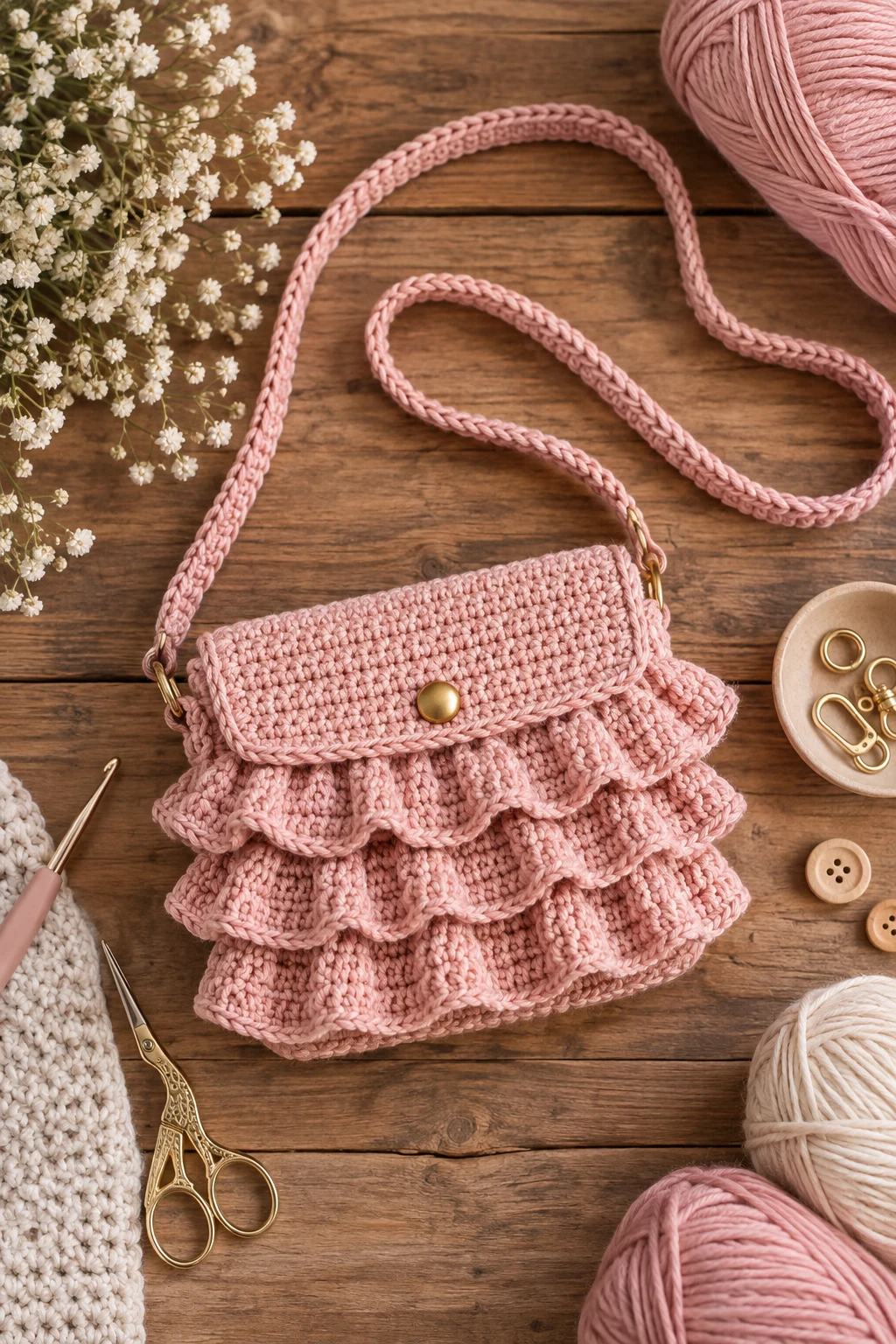 Mini Ruffle Crossbody — crochet ruffle bag style outfit