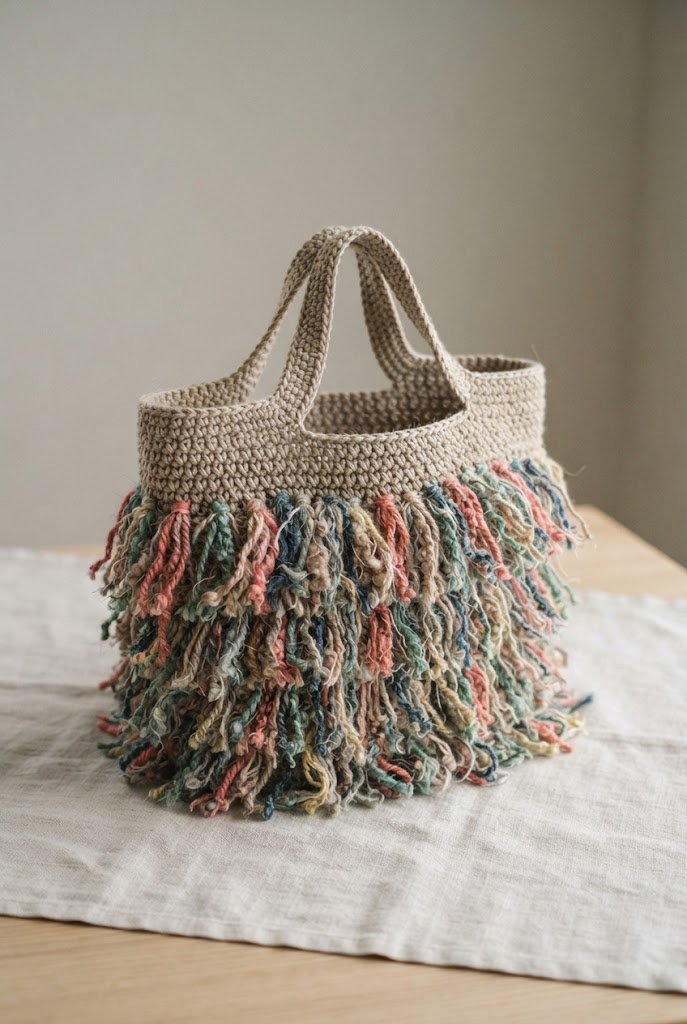 Coral Reef Fringe Tote — crochet sea bag style outfit