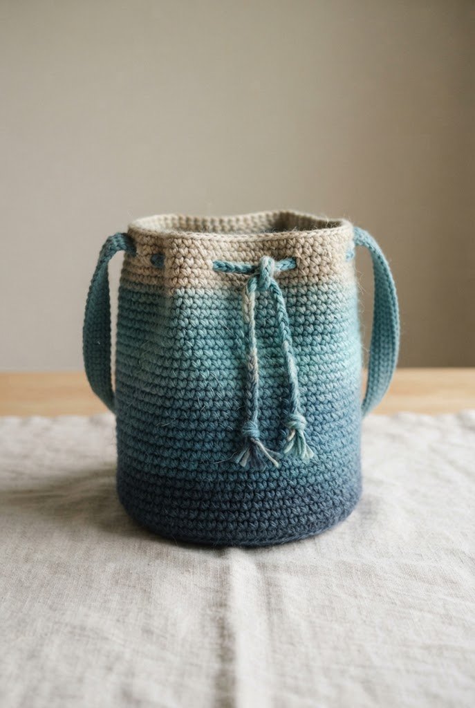 Oceanic Gradient Bucket — crochet sea bag style outfit