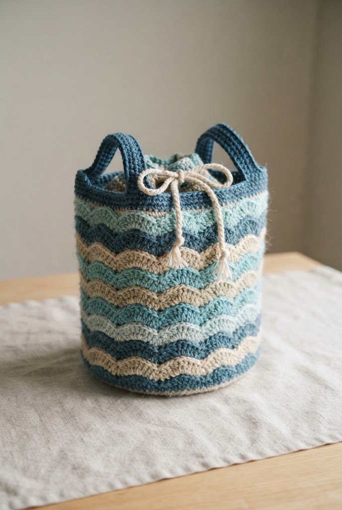 Ocean Wave Stitch Beach Caddy — crochet sea bag style outfit