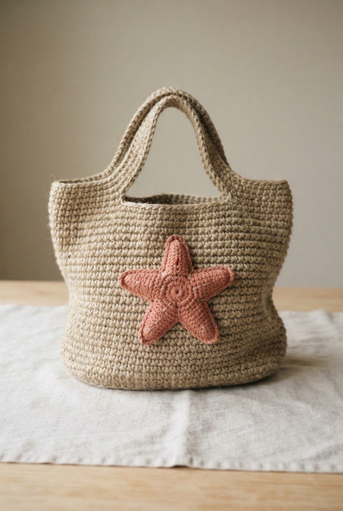 Starfish Applique Market Purse — crochet sea bag style outfit