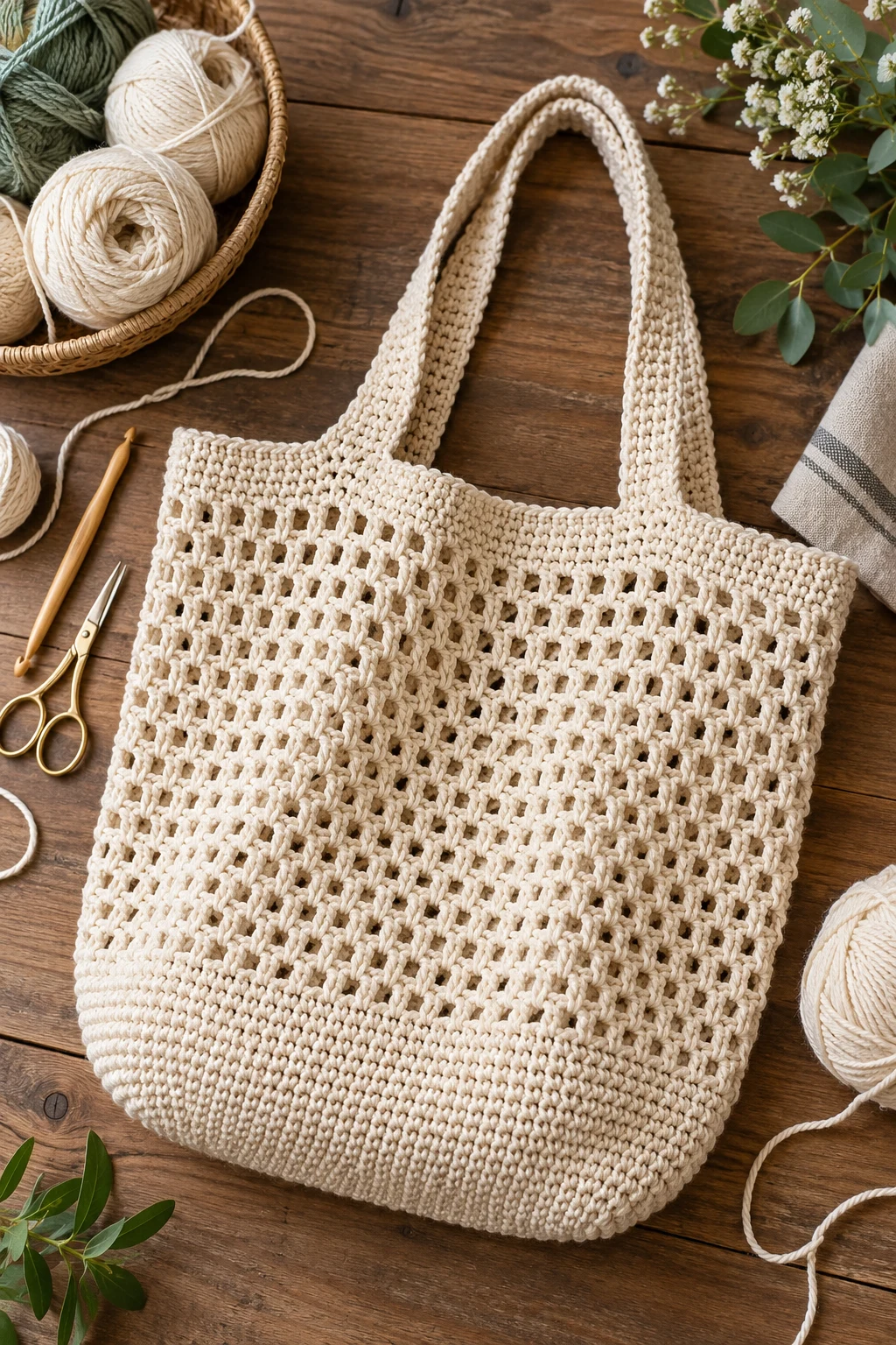 Classic Cotton Market Tote — crochet shopping bag style outfit