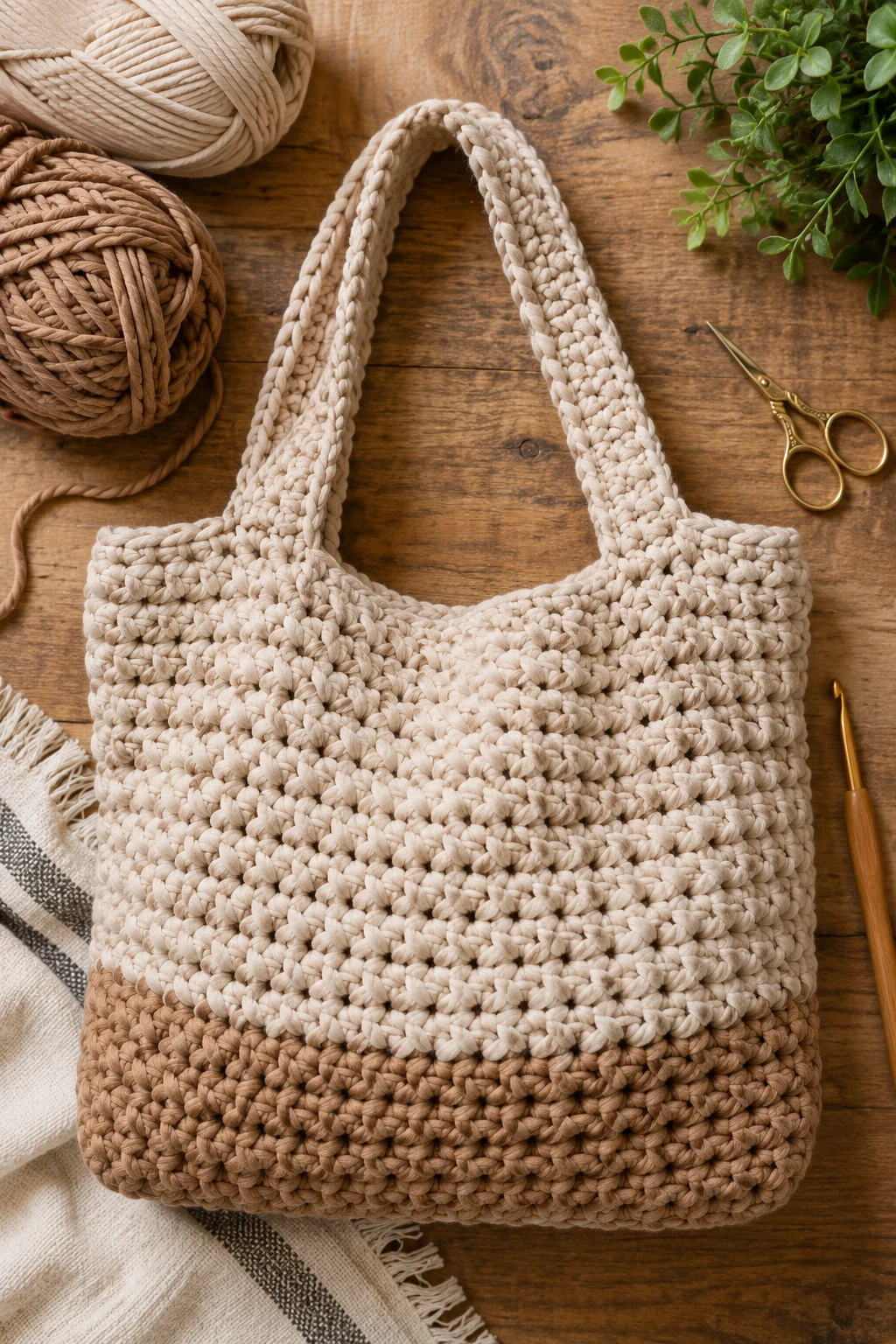 Chunky Everyday Shopper — crochet shopping bag style outfit