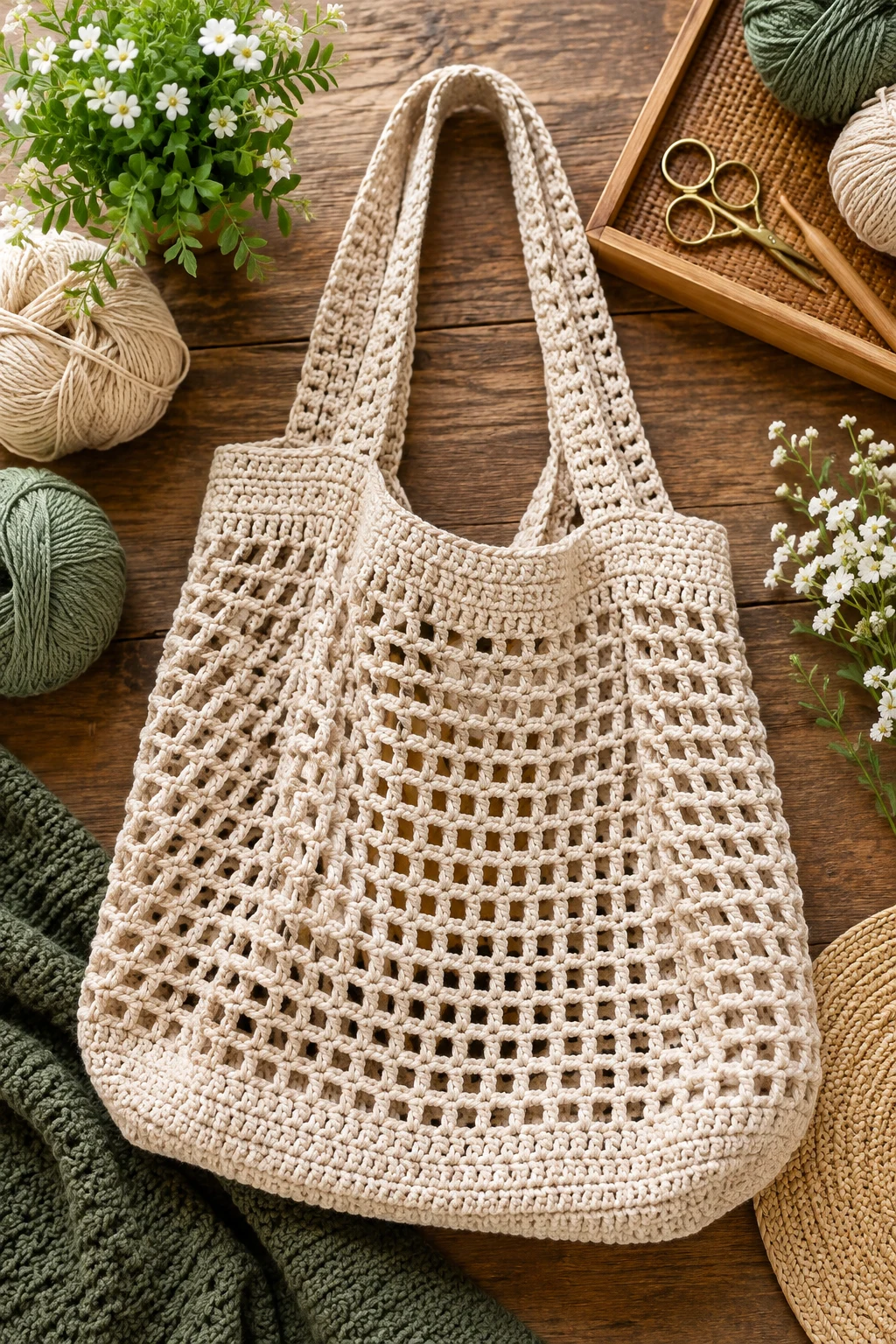 Fold-and-Go Everyday Tote — crochet shopping bag style outfit