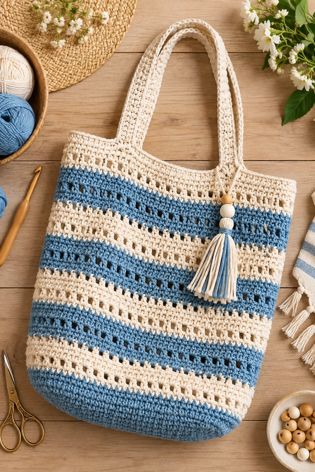Striped Summer Shopping Bag — crochet shopping bag style outfit