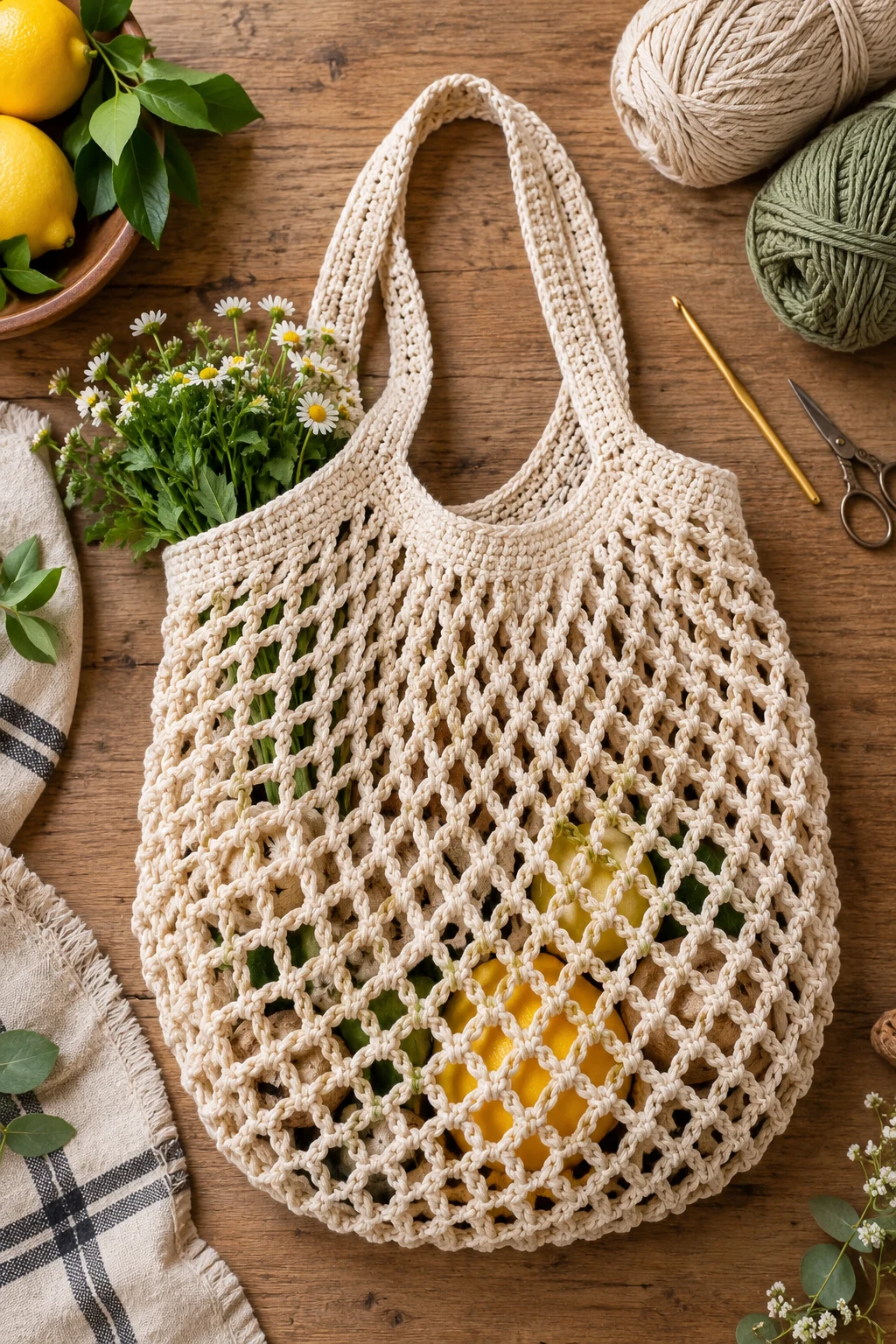 Foldable Mesh Market Bag — crochet shopping bag style outfit