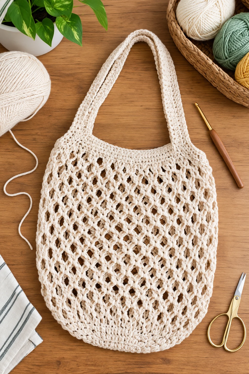 Beginner-Friendly Simple Market Bag — crochet shopping bag style outfit