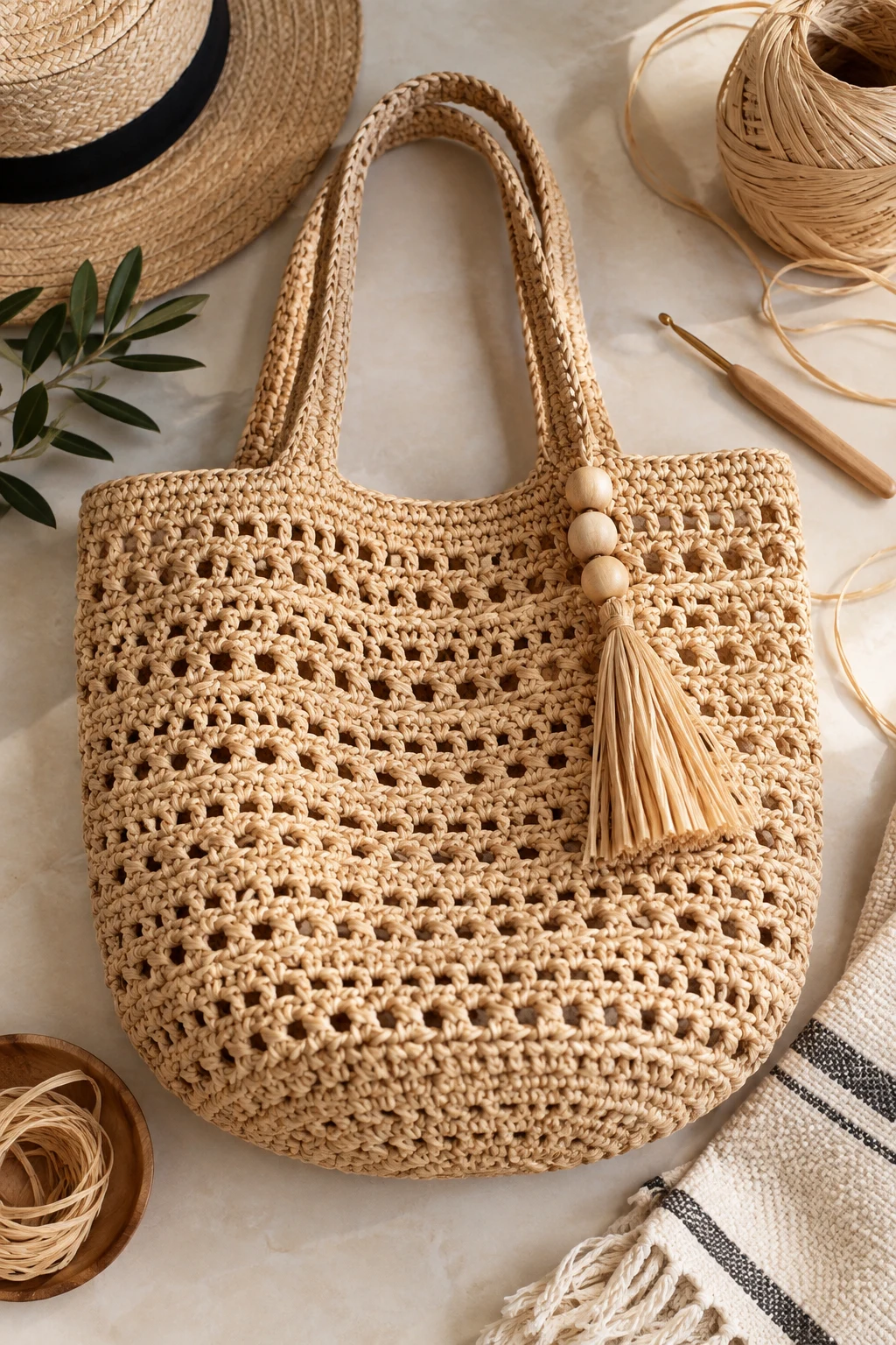 Raffia-Style Beach Market Bag — crochet shopping bag style outfit