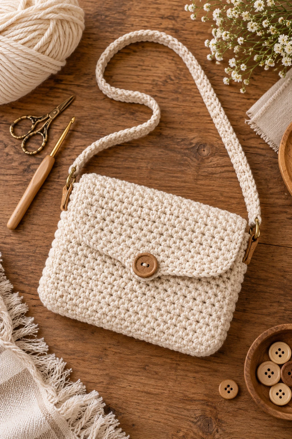 Classic Cream Crossbody Crochet Side Bag — crochet side bag style outfit
