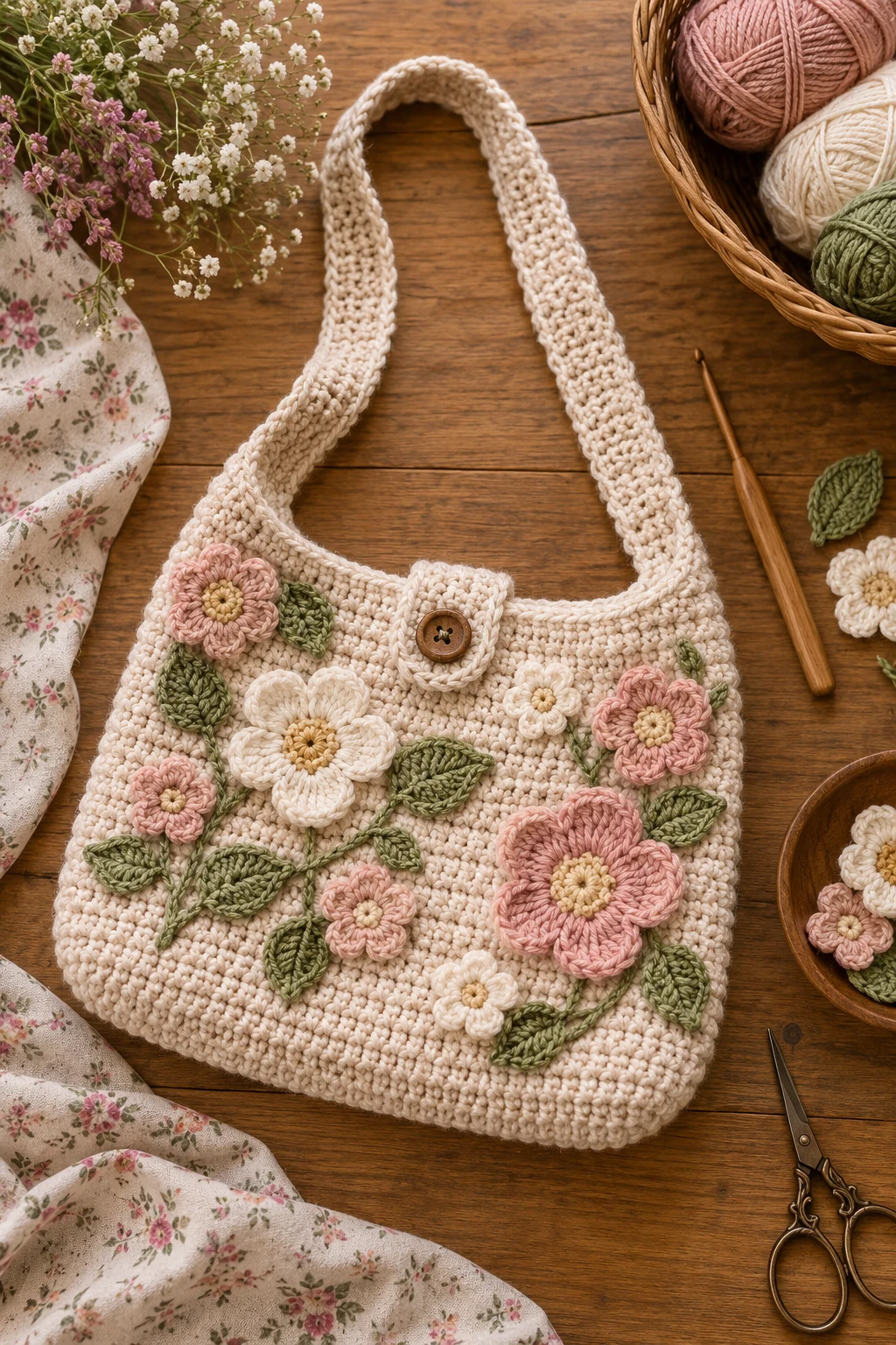 Floral Appliqué Cottagecore Bag — crochet side bag style outfit