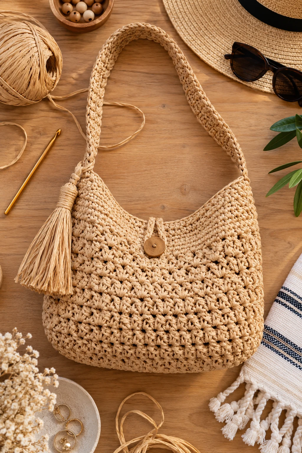 Raffia Crochet Side Bag for Vacation — crochet side bag style outfit