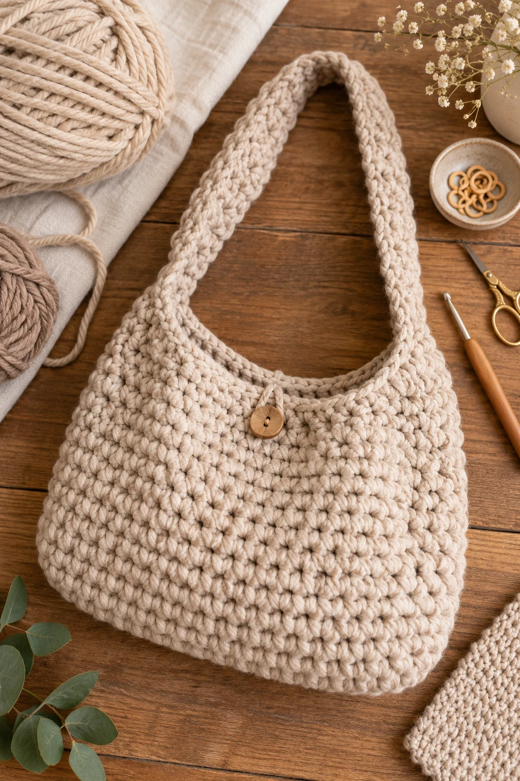 Chunky Neutral Shoulder Bag — crochet side bag style outfit