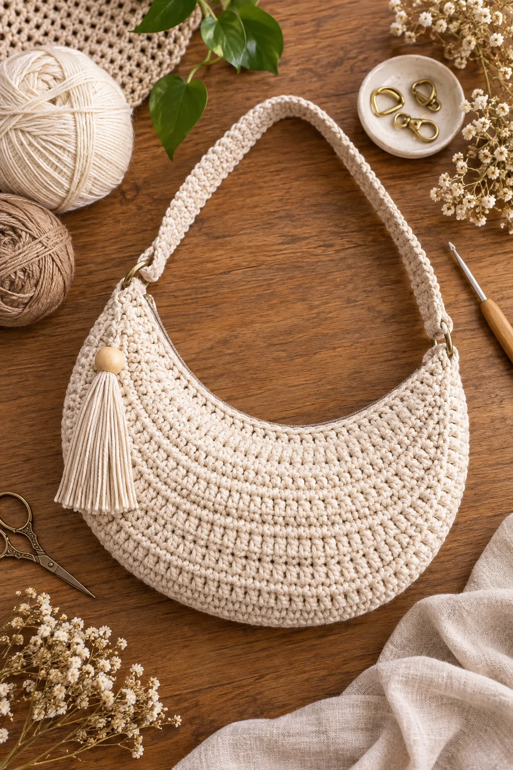 Crescent Moon Crochet Side Bag — crochet side bag style outfit