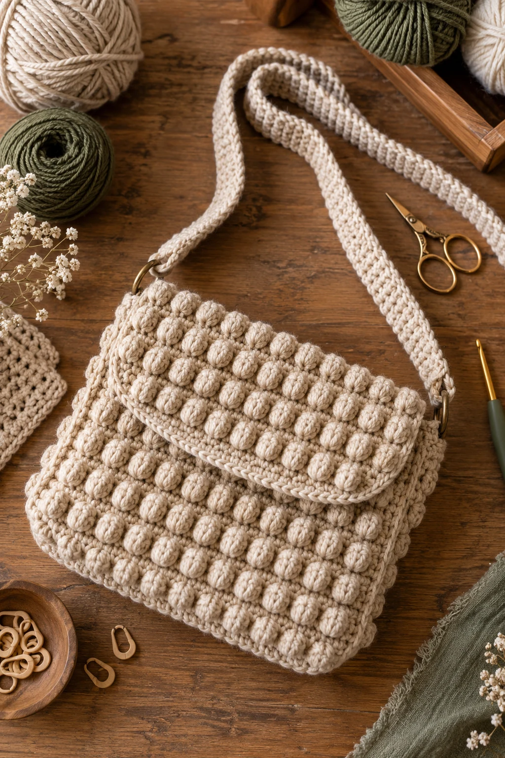 Textured Bobble Bag — crochet side bag style outfit