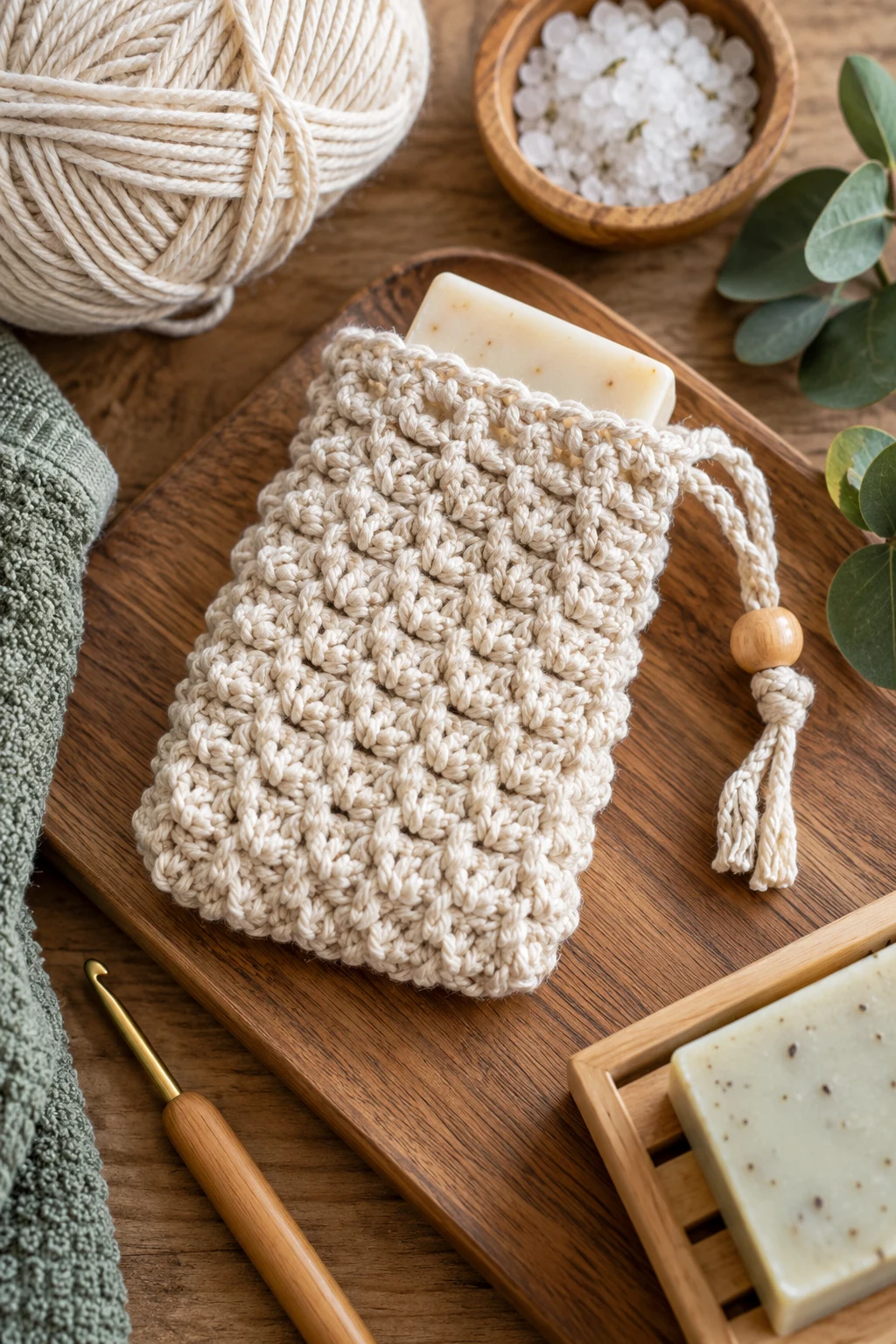 Textured Spa Scrubber — crochet soap bag free pattern style outfit