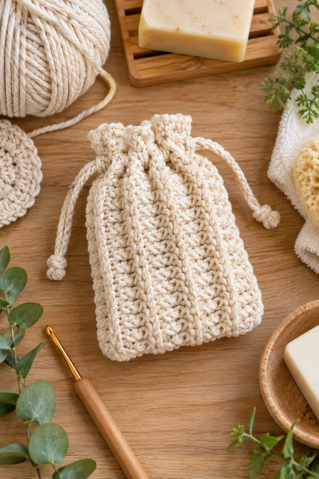 Ribbed Spa Pouch — crochet soap bag free pattern style outfit