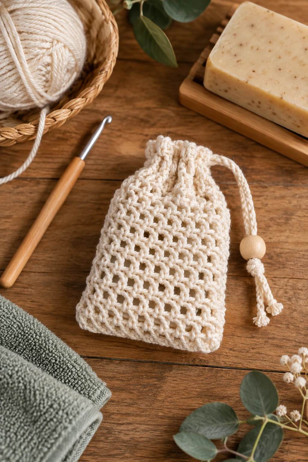 Pocket-Size Travel Soap Sack — crochet soap bag free pattern style outfit