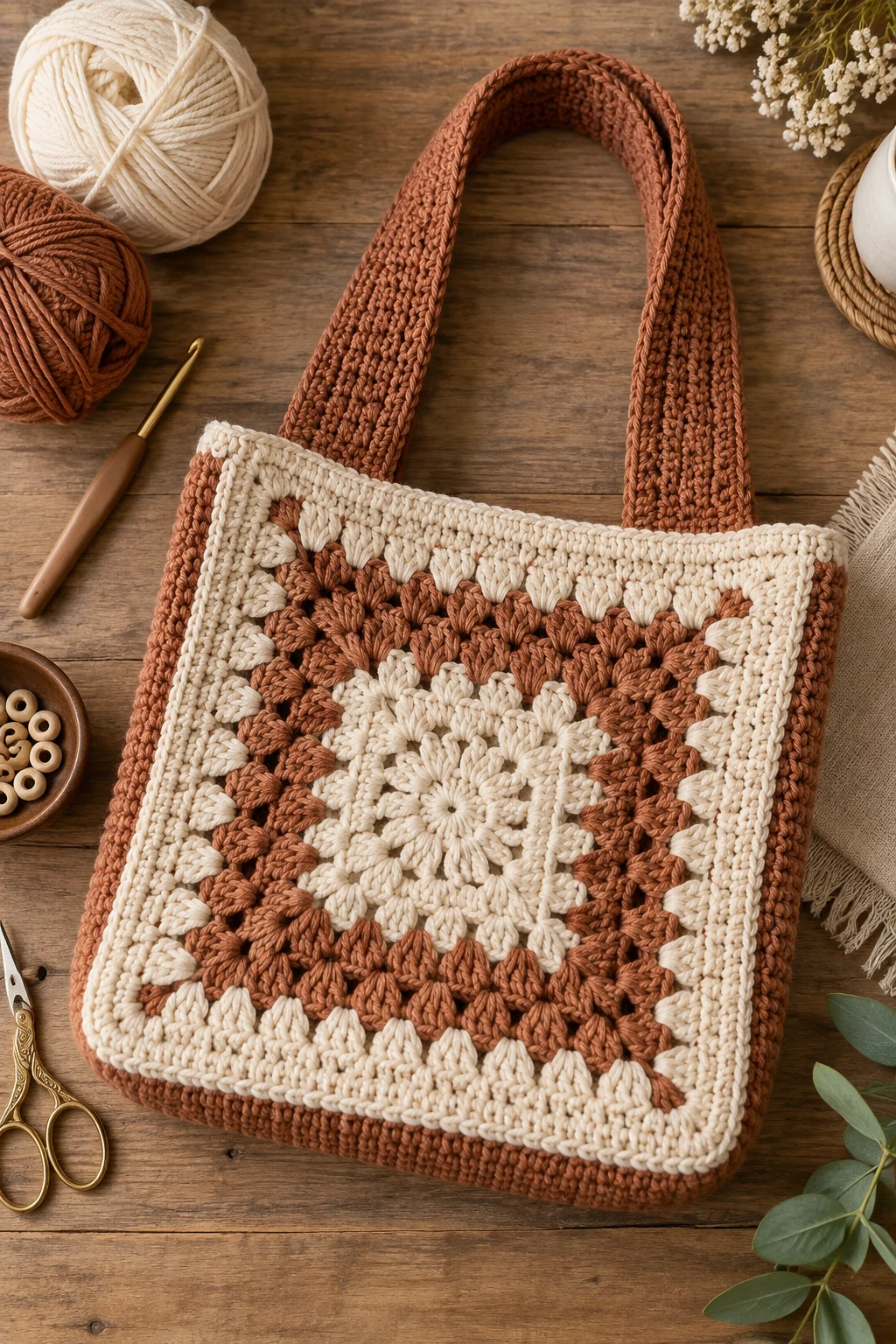 Classic Two-Tone Crochet Square Bag — crochet square bag style outfit