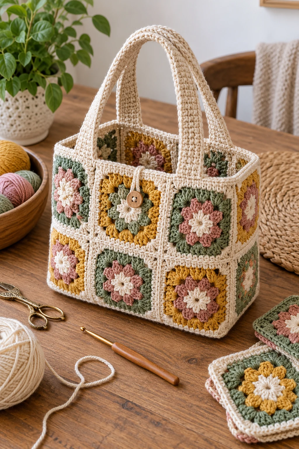 Crochet Square Basket Bag — crochet square bag style outfit