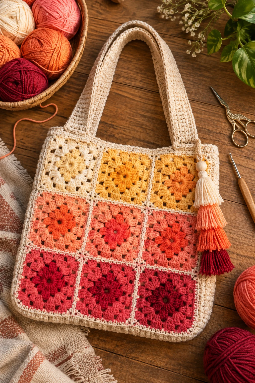 Sunset Gradient Crochet Bag — crochet square bag style outfit