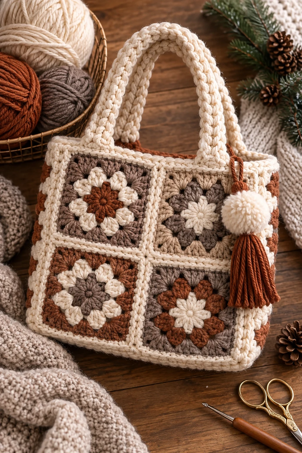 Chunky Winter Crochet Square Bag — crochet square bag style outfit