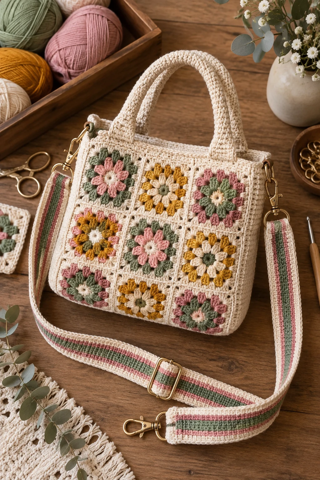 Removable Strap Crochet Square Bag — crochet square bag style outfit