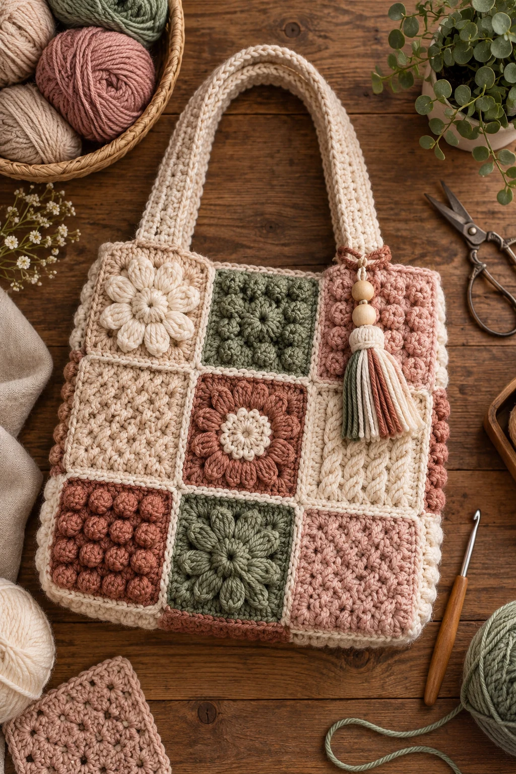 Statement Squares With Textured Stitches — crochet square bag style outfit