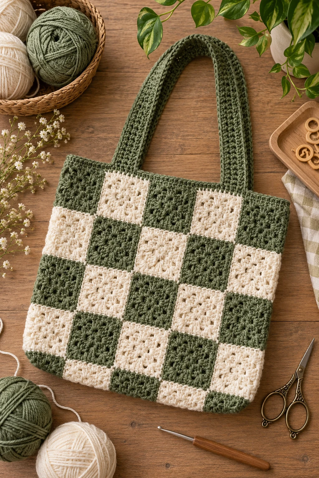 Checkerboard Crochet Square Bag — crochet square bag style outfit