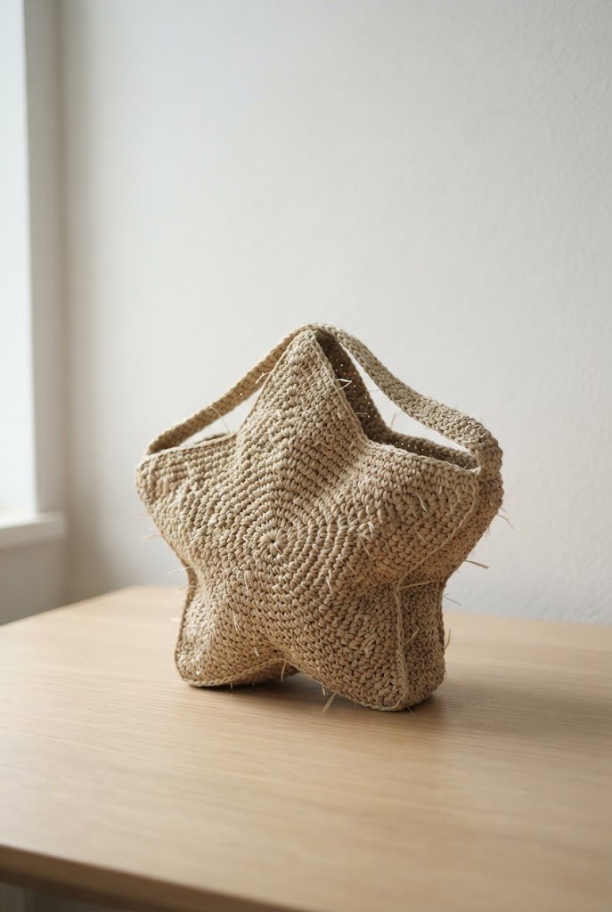 Seaside Straw Raffia Variation of a Crochet Star Bag Pattern — Crochet Star Bag Pattern style outfit
