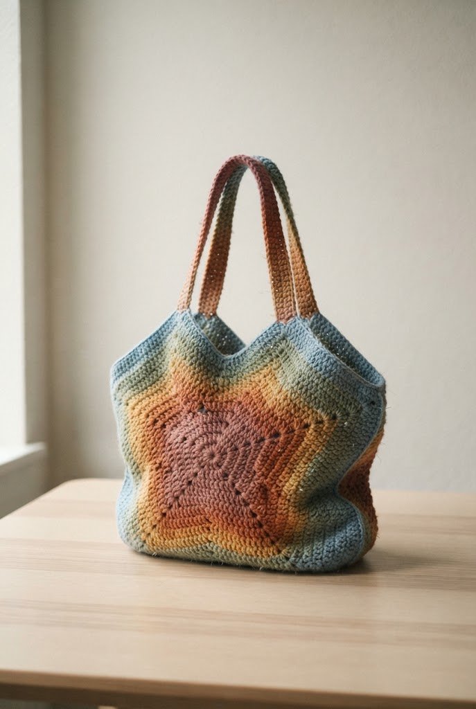 Ombre Sunset Handbag Using a Progressive Crochet Star Bag Pattern — Crochet Star Bag Pattern style outfit