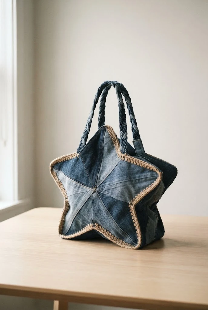 Patchwork Denim Chic Inspired by a Crochet Star Bag Pattern — Crochet Star Bag Pattern style outfit