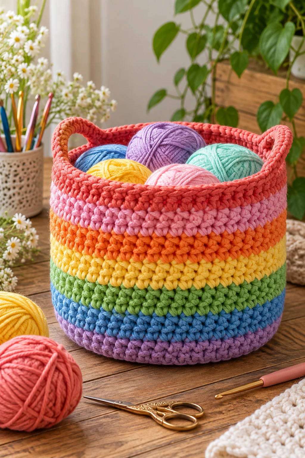 Striped Rainbow Organizer — crochet storage bag style outfit
