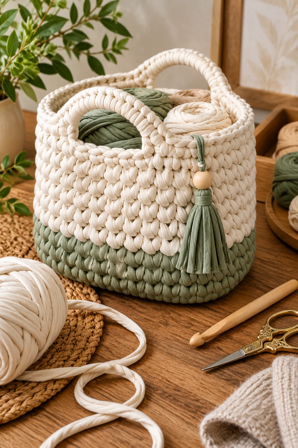 Chunky T-Shirt Yarn Storage Bag — crochet storage bag style outfit