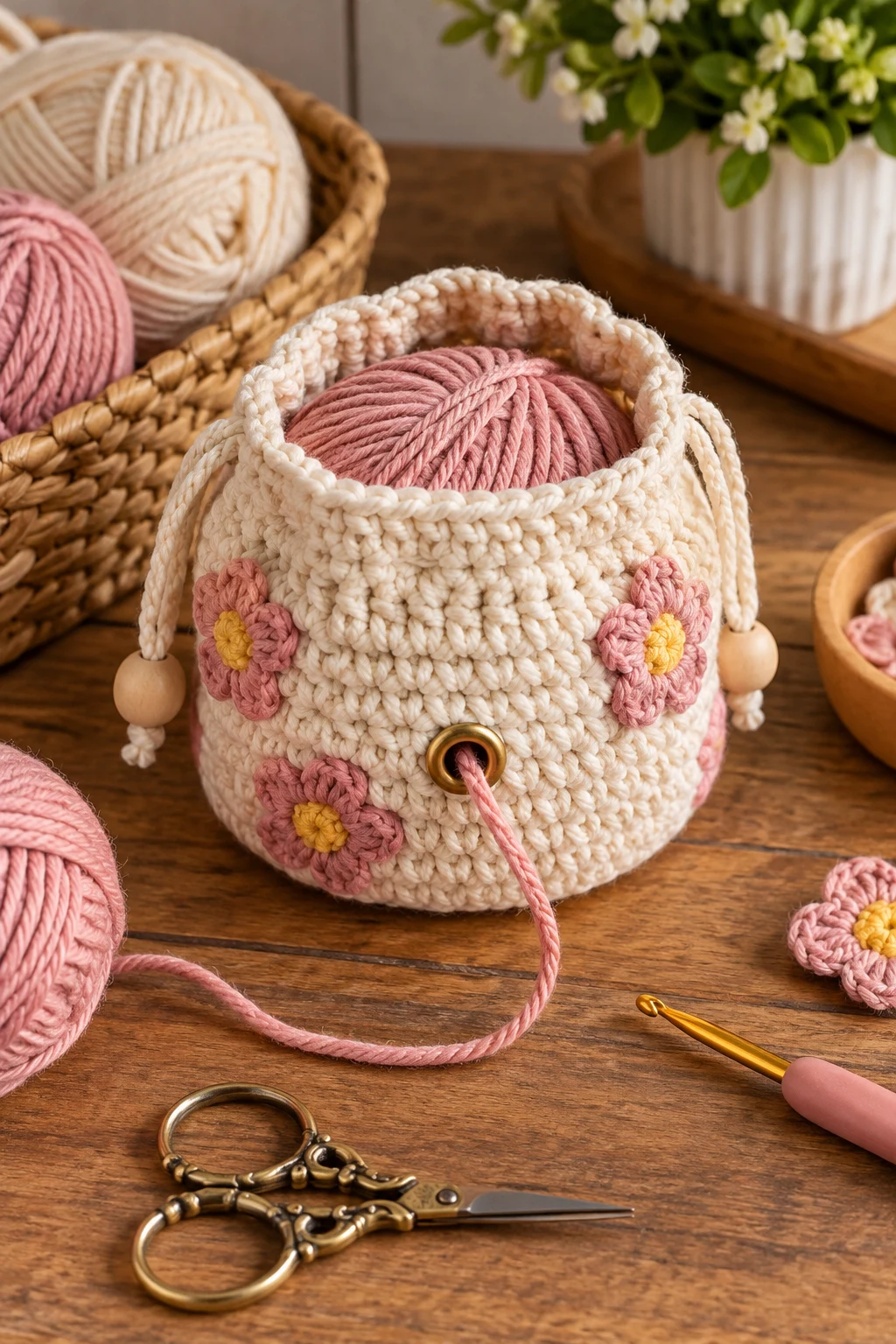 Mini Yarn Ball Keeper — crochet storage bag style outfit