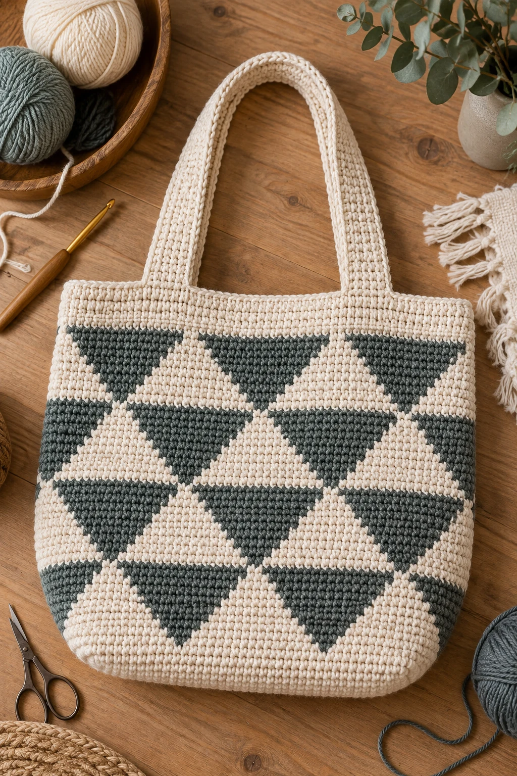 Minimalist Nordic-Inspired Tote — crochet tapestry bag style outfit