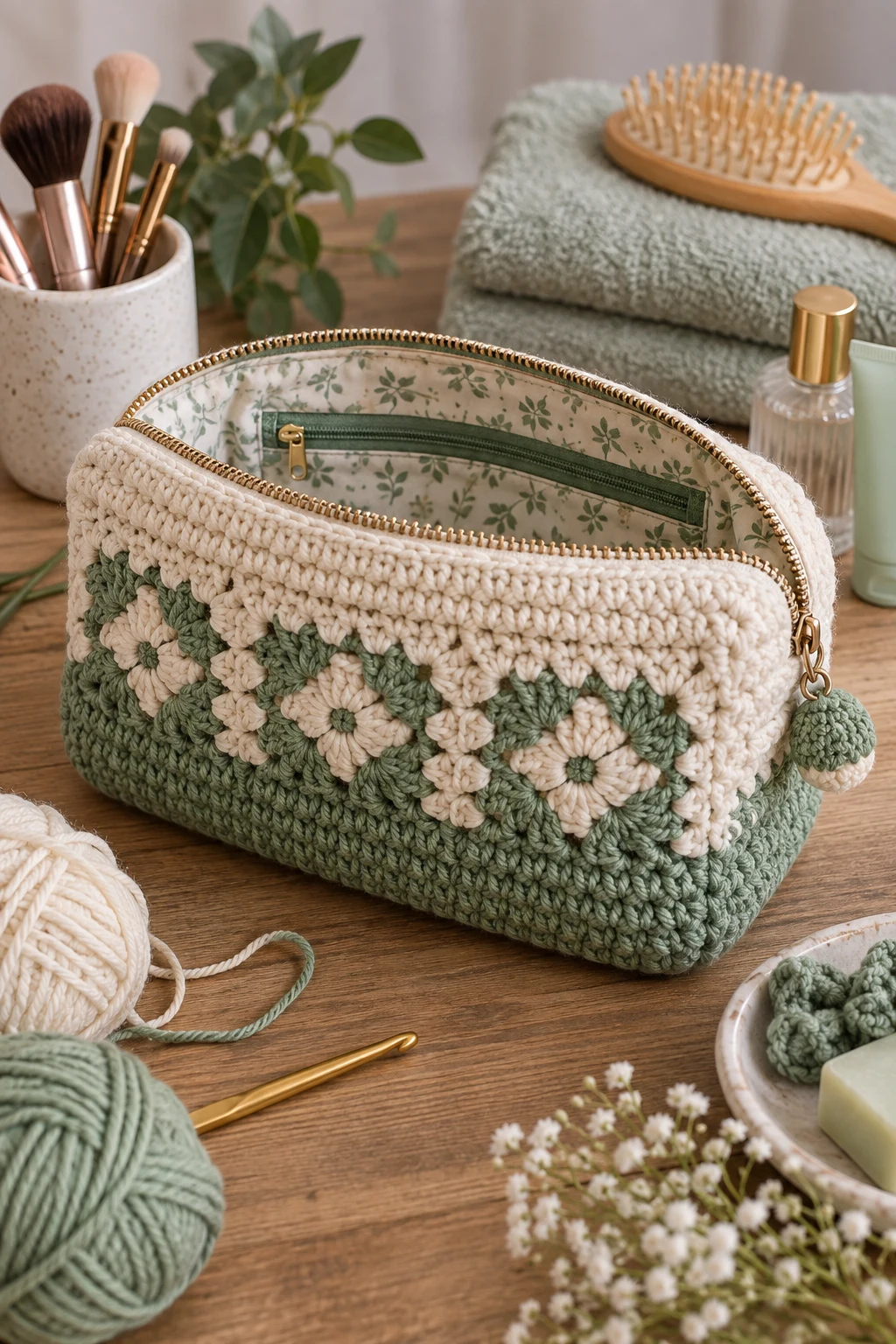 Crochet Toiletry Bag With Zippered Pocket — crochet toiletry bag style outfit