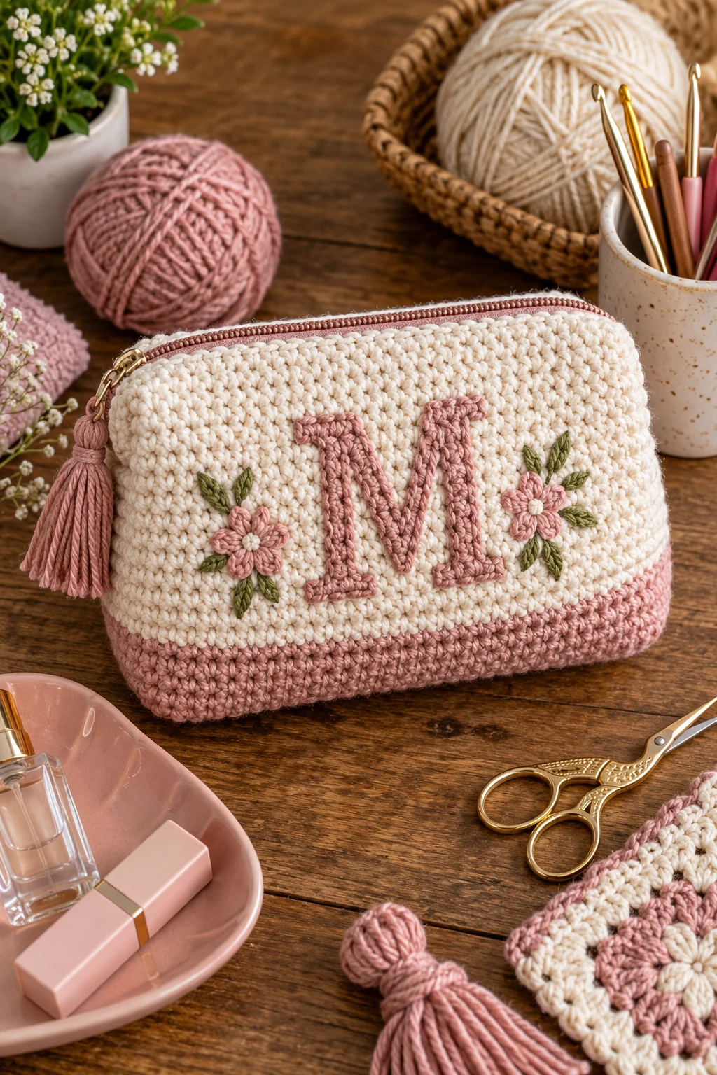 Personalized Monogram Pouch — crochet toiletry bag style outfit
