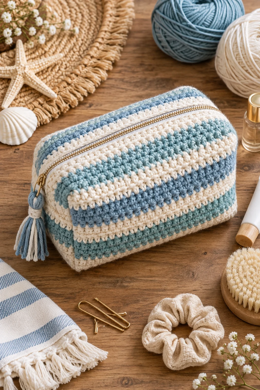 Striped Vacation Toiletry Bag — crochet toiletry bag style outfit
