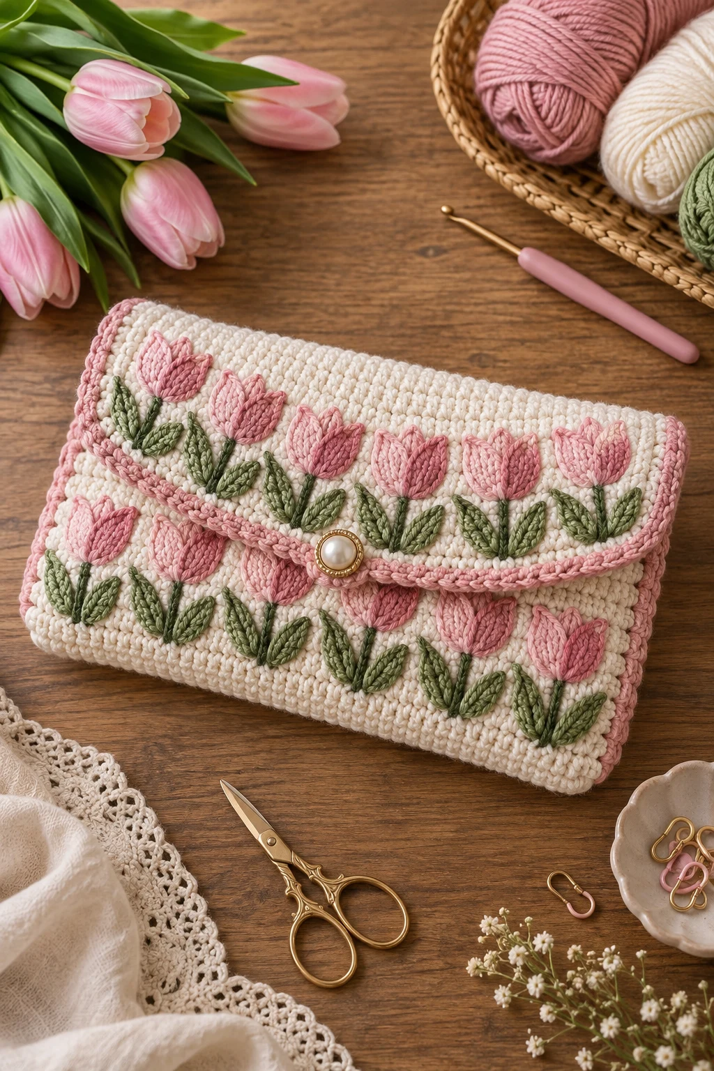 Romantic Tulip Clutch — crochet tulip bag style outfit
