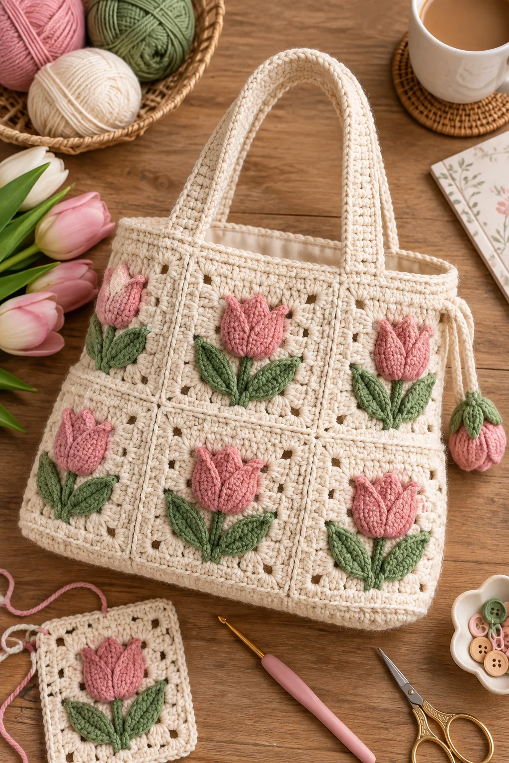 Crochet Tulip Bag With a Solid Granny Square — crochet tulip bag style outfit
