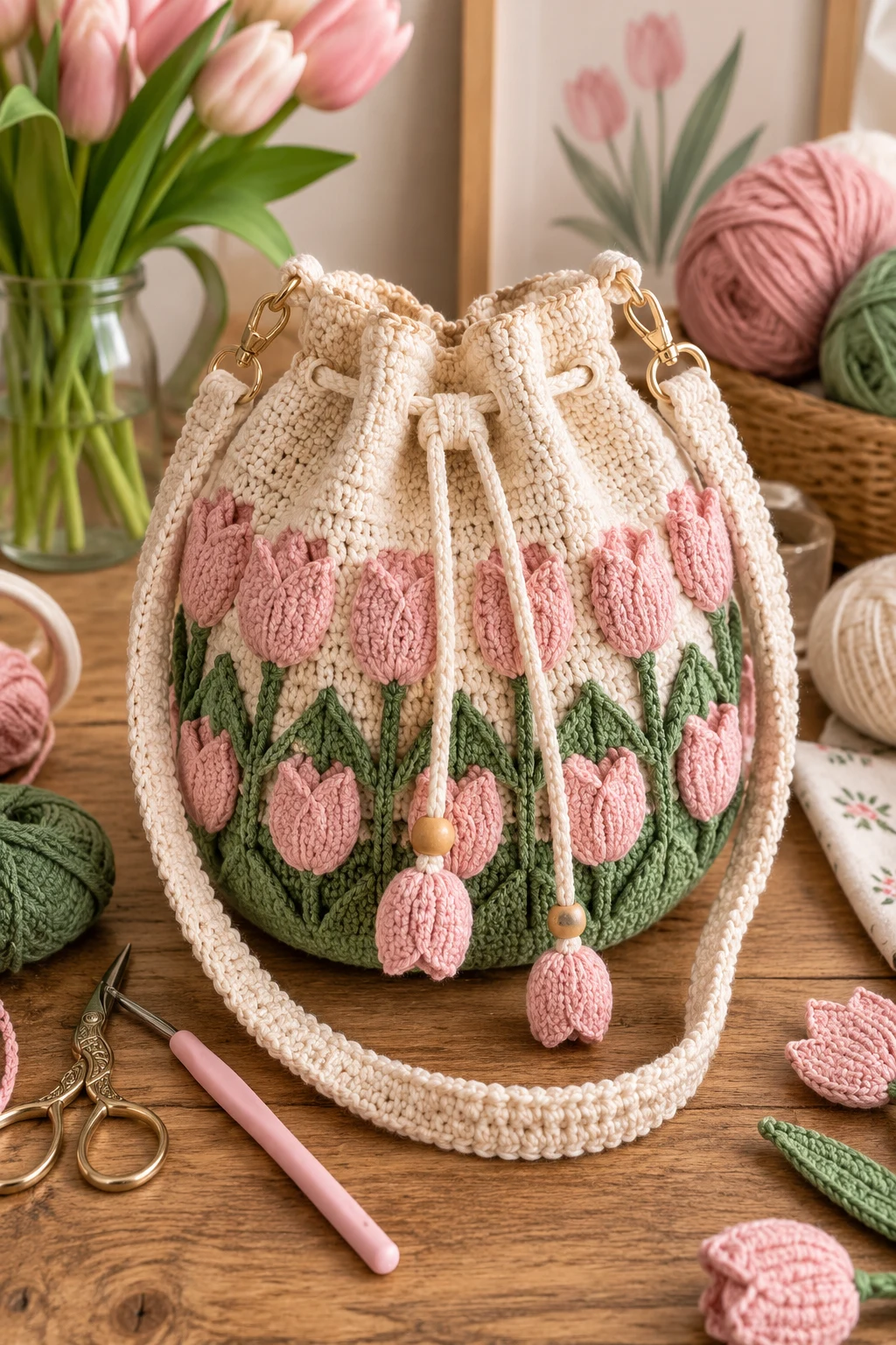Tulip Flower Bucket Bag — crochet tulip bag style outfit